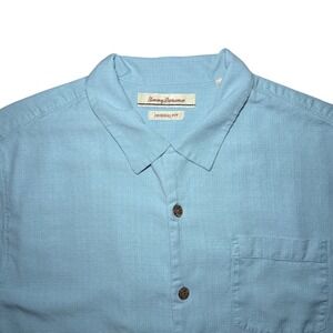 Tommy Bahama Original Fit Silk Short Sleeve Button Up Shirt Mens Large Blue